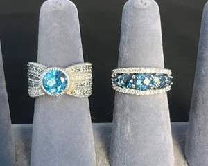 Judith Ripka, Blue Maybe Topaz Primary Stones and CZ Accents, Sterling Silver Rings Set,