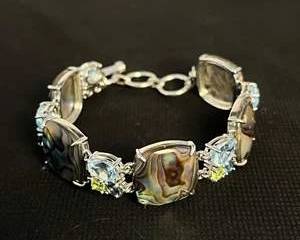 Sterling Silver  Maybe Abalone  and Gemstone Statement Bracelet