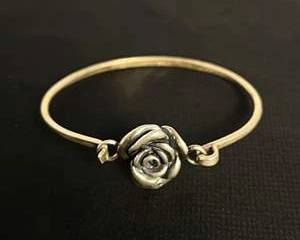 Sterling Silver Rose Flower Bangle Bracelet