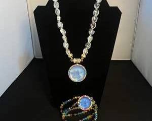 Vintage Kirks Folly Crystal Moon Face Pendant Necklace and Bracelet Set