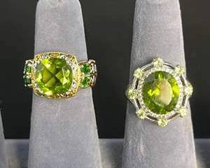 Sterling Silver Rings with Vibrant YellowGreen Maybe Peridot Colored Gemstones