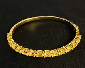 Sterling Silver Gold Colored Bangle Bracelet with Yellow Orange Gemstones
