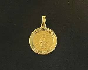 14K Gold Saint Jude Thaddaeus Pendant Medal  Prayers for Protection and Faith