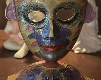 Vintage Handcrafted Brass Pedestal mask - Vintage