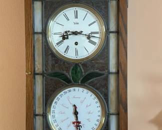 Trend Oak and Slag Glass Wall Clock and Calendar