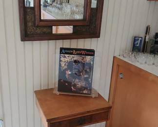Mirror, antique table, acrylic book holder