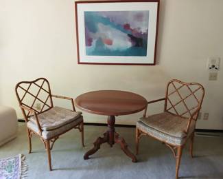 Bamboo chairs, Tilt top antique table
