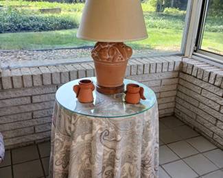Terracotta lamp and side table