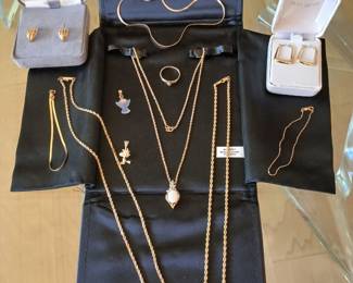 10k and 14k chains, Opal Pendant, Earrings and misc gold jewelry