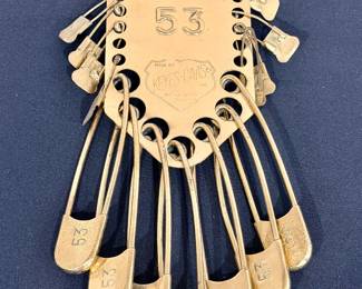 Vintage brass military laundry pin set and holder by Keyes-Davis Company