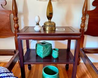 Twin Cannonball Beds and Asian Inspired Sidetable