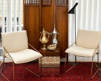Arthur Umanoff screen, Italian chairs, Middle Eastern ewers, Arne Jacobsen floor lamp