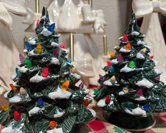 7 inch tall, vintage ceramic light up Christmas trees