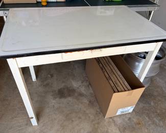 Vintage enamel kitchen counter table with drawer
