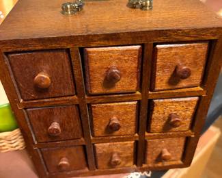 Vintage Wooden Spice case with glass bottles inside Rare Find!
