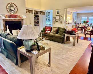 LIVING ROOM WITH TURKISH OASHAK RUGS, ANTIQUARIAN BOOKS, ART!