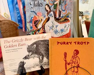 DRESSER FULL OF VINTAGE CHILDREN'S BOOKS SEVERAL SIGNED.