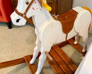 VINTAGE WOODEN ROCKING HORSE.