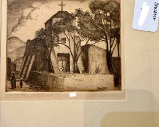 SHUSTER ADOBE CHURCH ETCHING.
