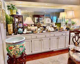 DINING ROOM LOADED WITH CHINOISERIE, BACCARAT, BRASS, ART!