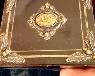 ANTIQUE NAPOLEON III BLACK WOOD JEWELRY BOX WITH BRASS.