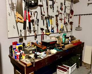 GARAGE WITH TOOLS AND GARDENING.