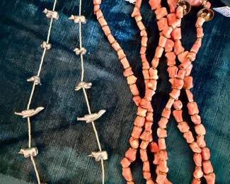 STERLING FETISH, CORAL NECKLACES