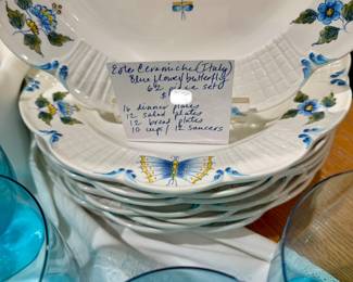 ESTE CERAMICHE "ITALY" BLUE FLOWER BUTTERFLY 62 PIECE SET.