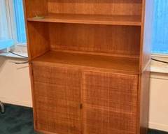 Two shelf cabinet with 2 doors and cane fronts. 