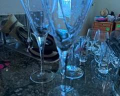 Three frosted dotted pieces of stemware. 