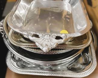 Silverplate & Chrome Serving Trays Group 10 PCS