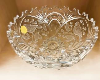 Pressed Glass Bowl with Birds and Berries Pattern