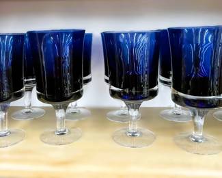 Cobalt Blue Stemmed Goblets Set 12 PCS