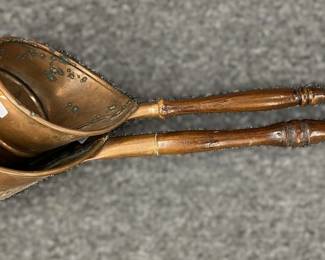 Graduated Copper Ladles with Turned Wood Handles