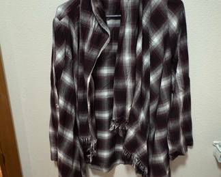 Women's Plaid Waterfall Cardigan with Frayed Hem