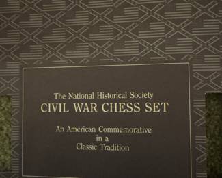 Franklin Mint Civil War Pewter Chess Set with Wooden Board