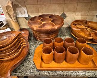 Vintage Monkey Pod Wood Serving Set