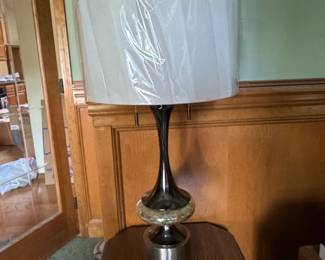 MidCentury Modern Smoked Glass and Brushed Metal Table Lamp