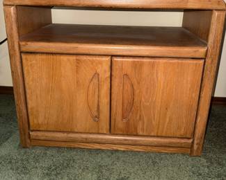 Vintage Oak TV Stand with Cabinet Doors