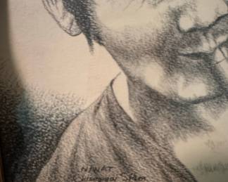 Portrait of a Man Smoking a Pipe, Pencil Sketch by Ninat, Chiangmai, Siam