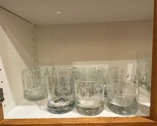 Set of Etched Glass Tumblers and Pitchers, Ceramic Jar, and Drinking Aid
