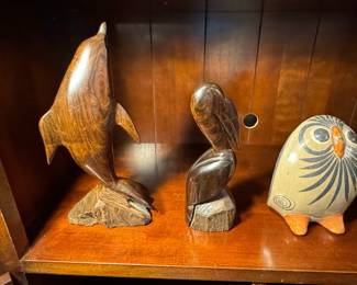 Assorted Decorative Figurines and Bowls, including Kokeshi Dolls and Repoussé Metal Bowls