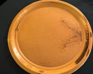Ornate Embossed Copper Serving Tray