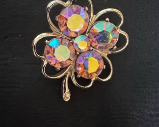 Aurora Borealis Crystal Clover Brooch