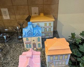 Set of Four Avon "Townhouse Collection" Ceramic Cookie Jars