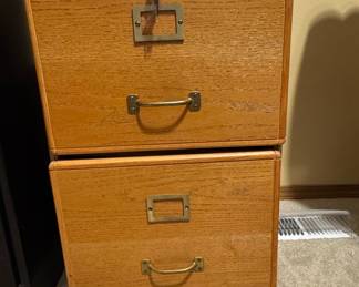 Vintage Two-Drawer Oak Locking Filing Cabinet