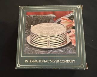 International Silver Company Silver-Plated Coaster Set with Holder