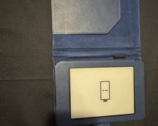 Blue Faux Leather E-reader Case with Battery Icon
