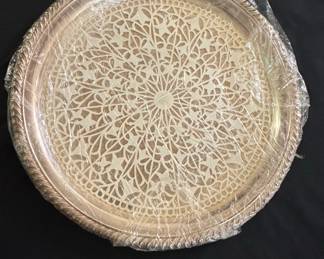 Handmade Moroccan Brass Tray with Filigree Insert