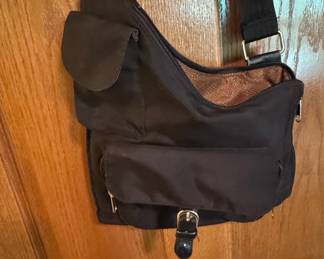 Black Nylon Crossbody Bag with Buckle Detail